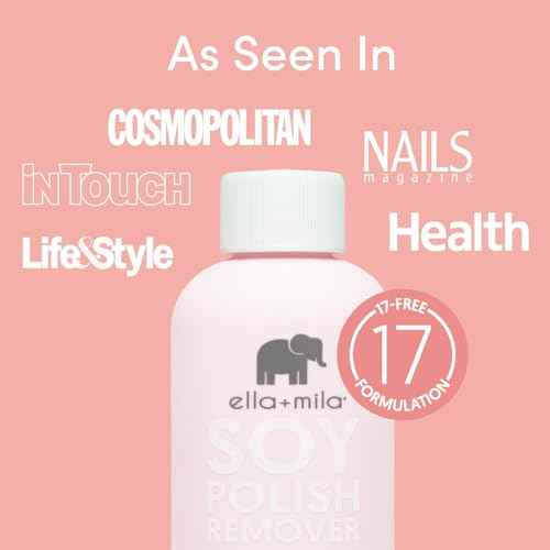 ella+mila Soy Nail Polish Remover - Non-Acetone, Non-Toxic Fingernail Polish Remover for Natural Nails - Gentle, Vegan Formula with Lavender Oil & Vitamins A, C & E (4 fl oz)