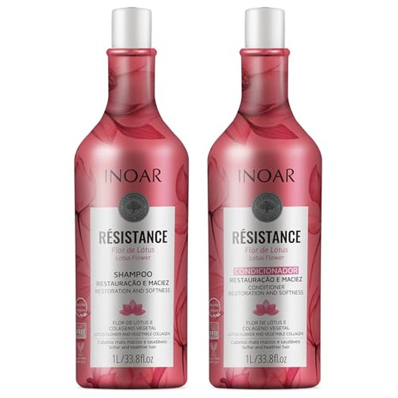 Inoar R?sistance Flor de Lotus Shampoo & Conditioner Kit with Lotus Flower Extract & Plant-Based Collagen for Hair Strengthening & Shine, 33.8 fl.oz Each