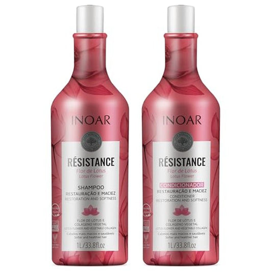 Inoar R?sistance Flor de Lotus Shampoo & Conditioner Kit with Lotus Flower Extract & Plant-Based Collagen for Hair Strengthening & Shine, 33.8 fl.oz Each