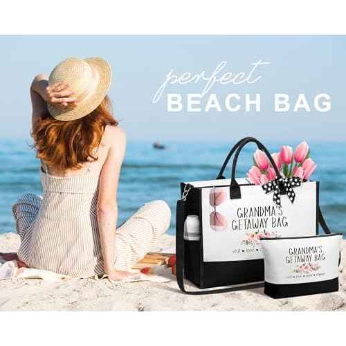 Best Grandma Gifts, Christmas Gifts for Grandma from Granddaughter Grandchildren Grandkids, Nana Birthday Gift Grandmother Canvas Tote Bag Makeup Bag Set for Gigi Unique Grandmother New Granny Gift