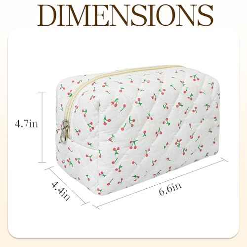 Quilted Makeup Pouch,Cotton Puffy Makeup Bag, Coquette Cosmetic Bag for Women and Girls, Aesthetic Organizer Bag, Cute Flower Travel Toiletry Bag