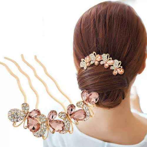 Sparkly Glitter Floral Hair Combs Bridal Wedding Hair Crystal Rhinestones Women Hair Side Combs Jeweled Metal Hairpins Butterfly Long Thick Hair Holder Accessories for Ladies (4 Pack)