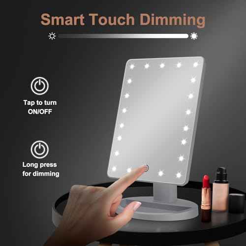 COSMIRROR Lighted Makeup Vanity Mirror with 10X Magnifying Mirror, 21 LED Lighted Mirror with Touch Sensor Dimming, 180¡ÆAdjustable Rotation, Dual Power Supply, Portable Cosmetic Mirror (White)