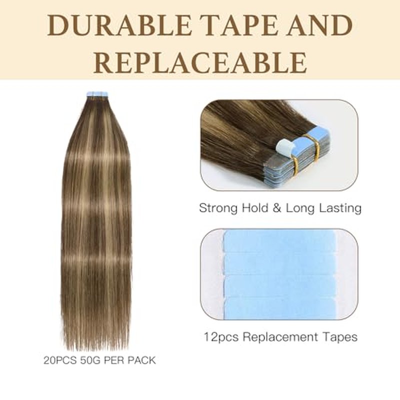 Sunfly Tape in Human Hair Extensions 22 Inch Balayage Chocolate Brown to Caramel Blonde 50g Human Hair Extensions Tape Ins 20pcs