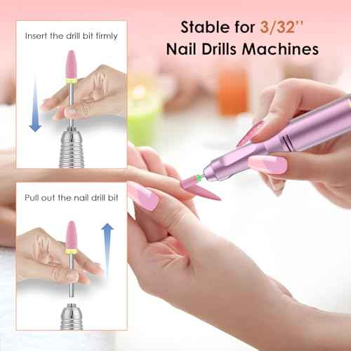 Depvko 10PCS Ceramic Nail Drill Bits, Professional 3/32 inch Electric Manicure Pedicure Drill Bits Nail Tech Set for Acrylic Gel Nails, Efile Cuticle Remover Safety Bit for Nail Drill File, Pink