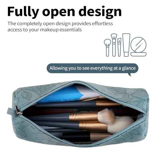 2pcs Set PU Leather Cosmetic Bag for Women - Floral Makeup Bag Portable Storage Purse for Makeup (Z-Blue-2 Case)