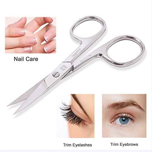 Nail Scissors Curved Micro Serrated Stainless Steel Eyebrow Scissors for Eyelash, Mustache, Beard, Nose Hair, Toenail ? Pedicure, Manicure Scissors for Men and Women