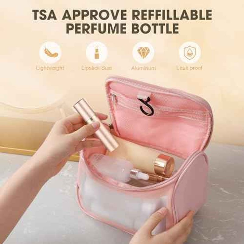 2PCS Perfume Travel Refillable Bottle, 5ml Cologne Travel Bottle, Atomizer Sprayer for Perfume, Mini Cologne Dispenser Empty Fragrance Spray for Women, Men, Gift (Cham Gold & Rose Gold)