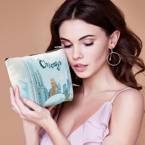 Reginary 12 Pcs Chicago Souvenirs Makeup Bag Travel Gift Cosmetic Bag Trip Favors Chicago City Themed Gifts for Traveller Birthday Christmas Bachelorette Party Favors