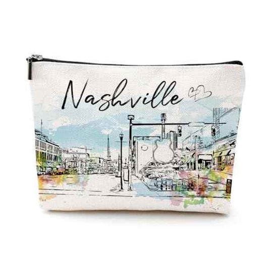 Nashville Souvenirs Travel Essentials Watercolor Nashville City Gifts for Woman Girls Makeup Bag for Purse, Travel Essentials Cosmetic Bags, Birthday Christmas Bachelorette Party Favors