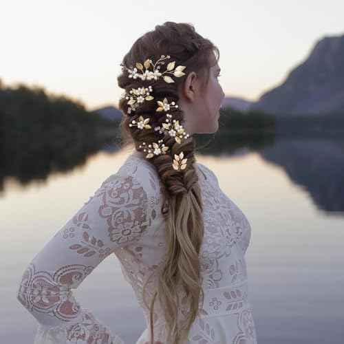 10PCS Gold Leaf Wedding Hair Pins Rhinestone Pearl Hair Jewelry Accessories Crystal Vintage Wedding Hair Styling Pins for Brides Bridesmaids and Flower Girls