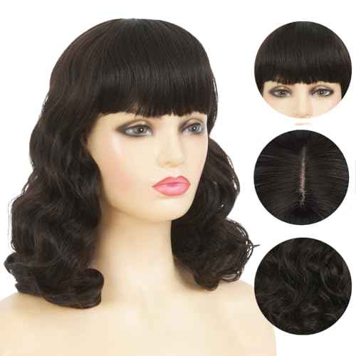 Women Short Black Finger Wave Wigs with Bangs 1920s Curly Synthetic Flapper Wig Heat Resistant Vintage Halloween Cosplay Costume Hair Wig