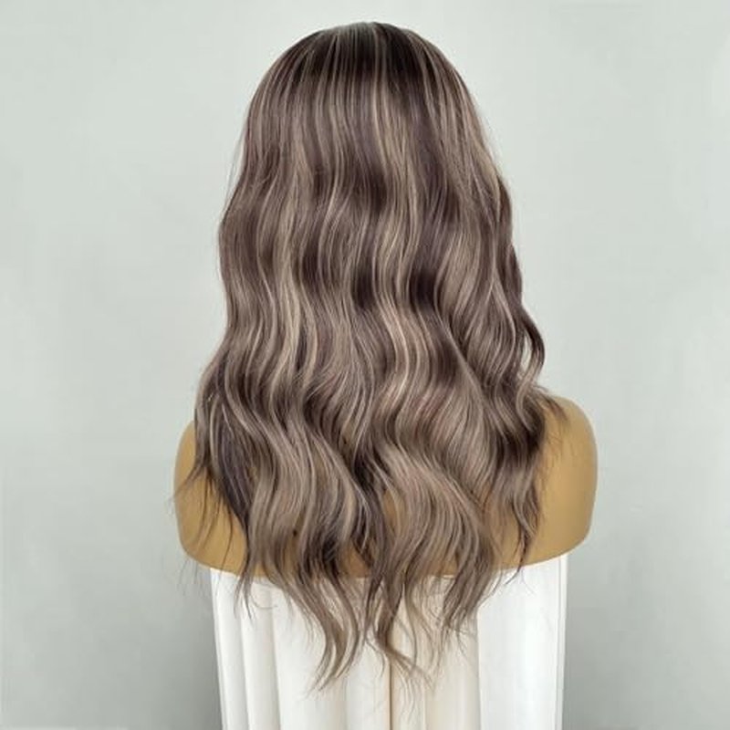 Auburn Brown Wigs Highlight Ash Blonde 13x4 Lace Front Wig Body Wave 4/27 Piano Color 18Inch Synthetic Fiber Pre Plucked Hairline for Women