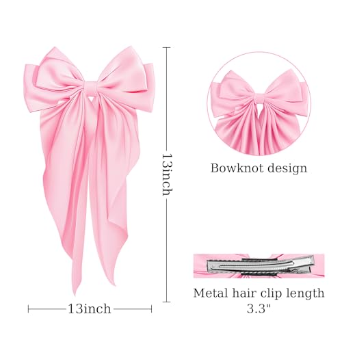 Large Satin Bow Barrettes Clips in Pink - Hair Accessories for Women
