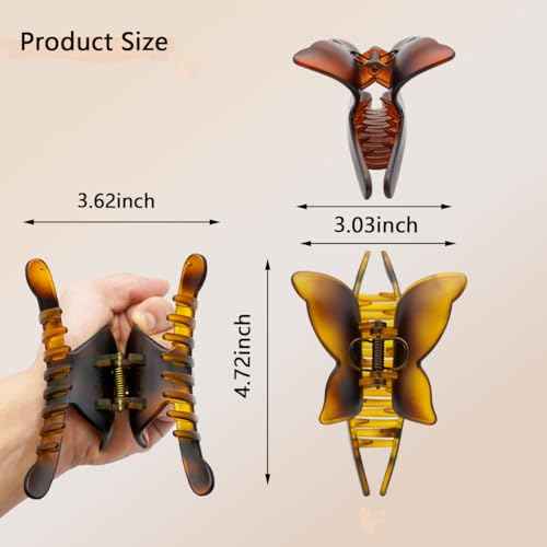 Butterfly Hair Clips, 4.7 inch Large Butterfly Claw Clips For Thick Thin Hair, Strong Hold Nonslip hair clips, Matte Hair Clips for women (4Pcs)