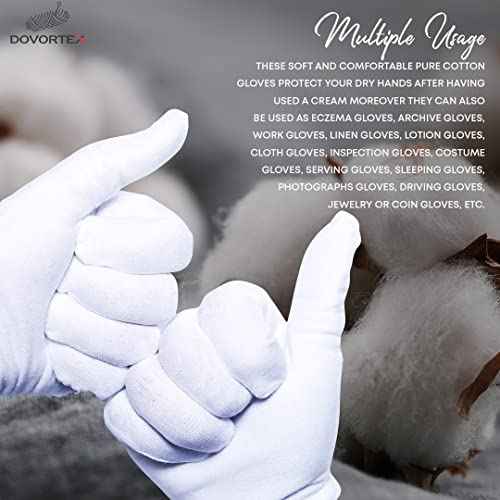 20 Pcs White Cotton Gloves for Eczema, Dry Hands, Moisturizing, Inspection, Coin Handling and Jewelry
