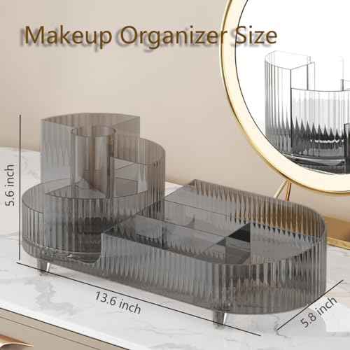360¡Æ Rotating Makeup Organizer for Vanity - Large Capacity Cosmetic Display Case Countertop Cosmetic Storage Holder with Makeup Brush Holders £¨Gray£©