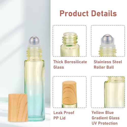 8Pcs 10mL (1/3 oz) Glass Roll on Bottles Yellow Blue Gradient Roller Vials Leak Proof Travel Size DIY Craft Container for Essential Oils Perfume Lip Balms