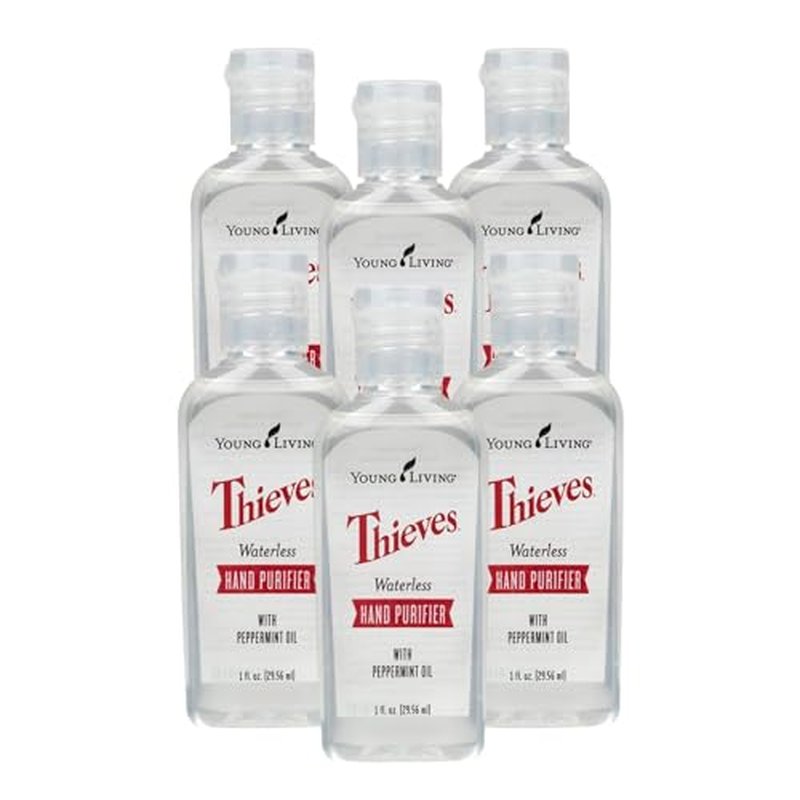 Young Living Thieves Waterless Hand Purifier with Peppermint Oil - Effective cleanser for the Whole Family - Promotes Good Hygiene with Soft Hands - 1oz x 6 Pack