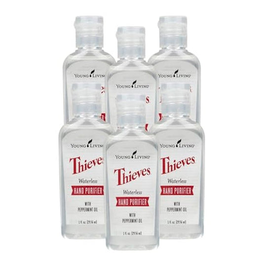 Young Living Thieves Waterless Hand Purifier with Peppermint Oil - Effective cleanser for the Whole Family - Promotes Good Hygiene with Soft Hands - 1oz x 6 Pack