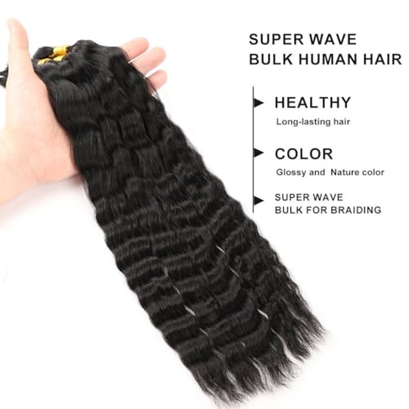 Wet and Wavy Human Braiding Hair Super Wave Bulk Human Hair For Braiding No Weft 100g (1Pack-4PCS) Super French Human Braiding Hair For Boho Braids (Super Wave£¨#1b£©, 18 Inch)