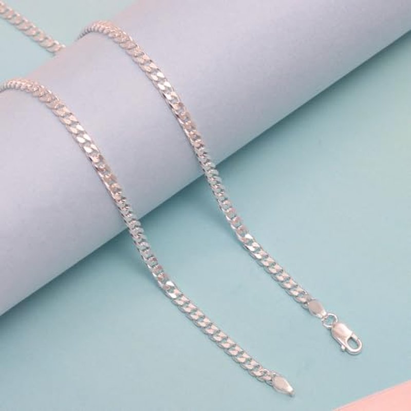 LeCalla Solid 925 Sterling Silver Italian 3.5mm, 4mm Diamond-Cut Cuban Link Curb Chain Necklace for Men Women (16, 18, 20, 22, 24, 26 Inches), Made in Italy