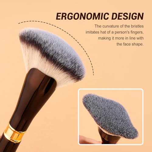 MAANGE Makeup Brush Set with Mirror Double-ended Kabuki Makeup Brushes For Foundation Contour Liquid Powder Concealer Eye Shadows Cream Cosmetics Blending Blush Makeup Tools (Coffee Brown, 8 PCS)
