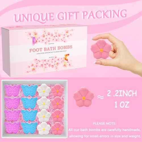 Bath Foot Bombs, 16 Pack Foot Soak with Bath Salt and Tea Tree Oil. Organic Natural Handmade Aroma Pure Essential Oil Bubble Foot Balls for Foot Callus, Dry Cracked, Stubborn Foot Odor Scent.