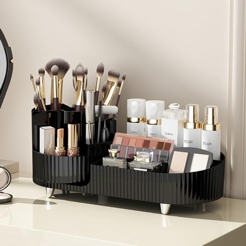 Makeup Organizer Countertop Rotating Makeup Organizer for Vanity Large Capacity Cosmetic Display Case with Makeup Brush Holder Cosmetic Organizer Countertop£¨Black£©