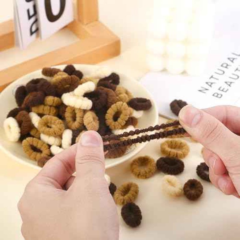 Small Hair Ties for Toddler Gilrs,Adult's Fine Hair,120pcs,No Damage Mini Hairties for Kids,Children,Soft Cotton Tiny Hair Tie,Seamless,Won't Pull Out (Brown)