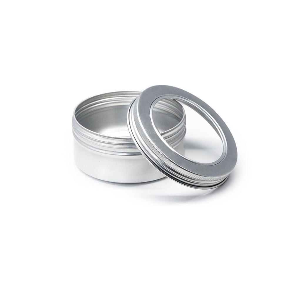 75 Pcs Clear Window Aluminum Round Cans,Candle Containers with Screw Lid,2 Oz Metal Round Tins for Crafts,Cosmetic, DIY