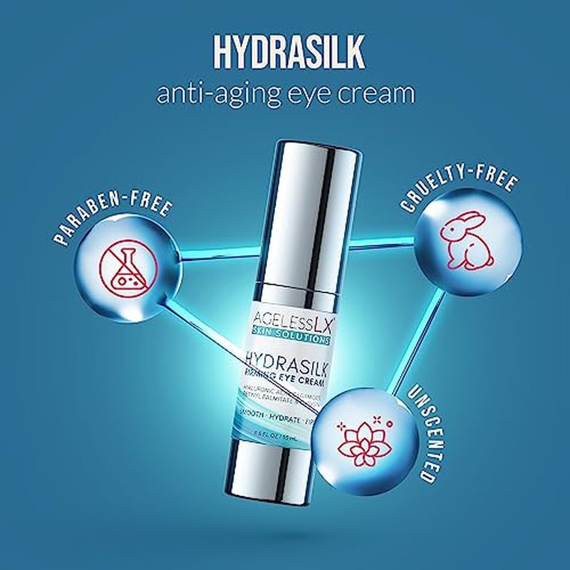AgelessLX - Hydrasilk Eye Cream - Firming Under Eye Cream for Dark Circles and Puffiness - Hyaluronic Acid Moisturizer for Wrinkles, Fine Lines and Puffy Eye Bags - 0.5 OZ