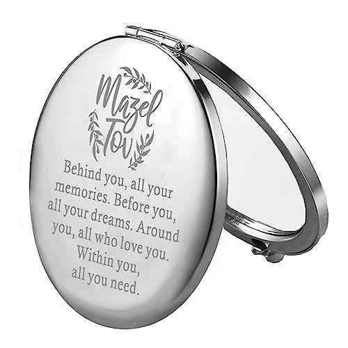 FEELMEM Mazel Tov Good Luck Compact Mirror Bat Mitzvah Gift Jewish Party Congratulations Gift Hanukkah Gift
