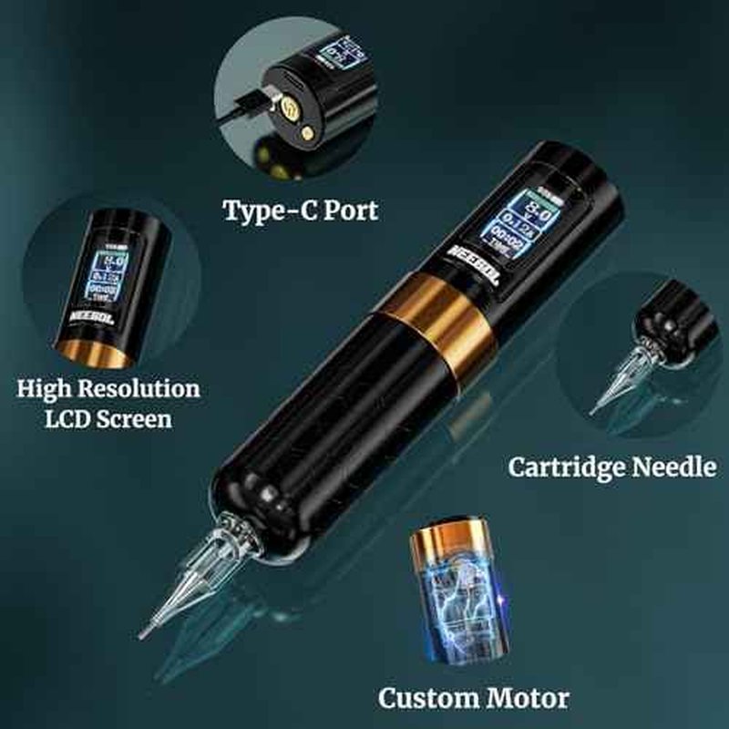 NEEBOL Wireless Tattoo Gun Rotary Tattoo Machine LED Display Screen High-end Tattoo Pen Equipment Supply 8 Hour Battery Life Extra Battery Permanent Tattoo Art Makeup Gift (Green)