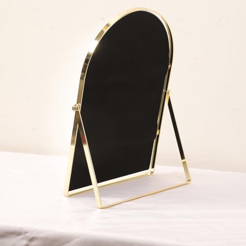 Golden Metal Mirror Vanity Table Desk Arch Makeup Bathroom Mirror Rotation Framed Standing Mirrors 90¡ÆAdjustable Room Decor for Living Room,Bedroom,Tabletop