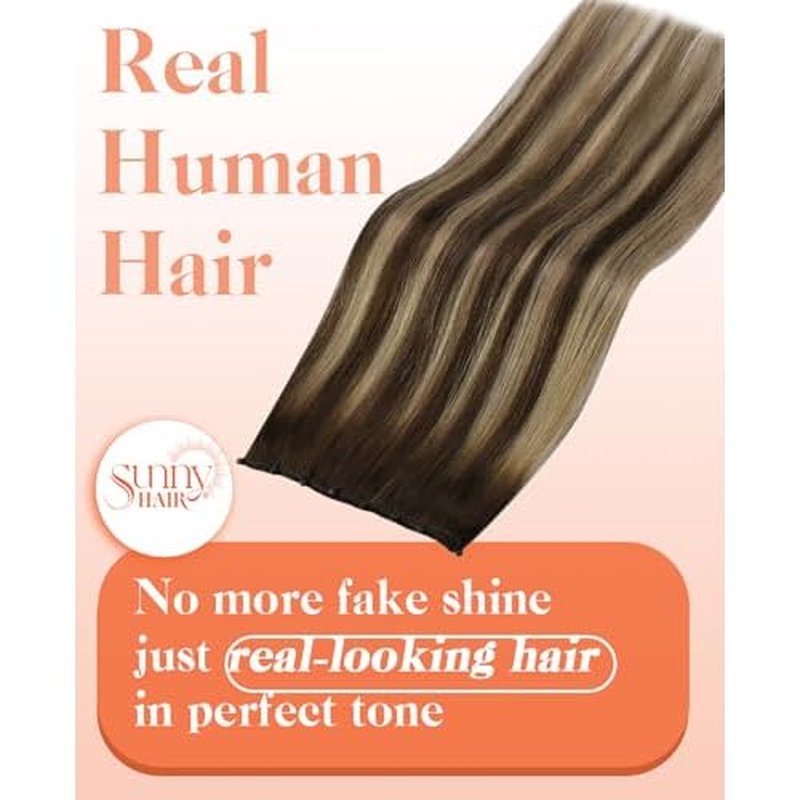 Sunny Hair Beaded Weft Hair Extensions Human Hair Balayage Micro Weft Human Hair Extensions 16inch Invisible Micro Wefts Real Hair Extension Chocolate Brown Roots to Caramel Blonde Mix Brown 50g