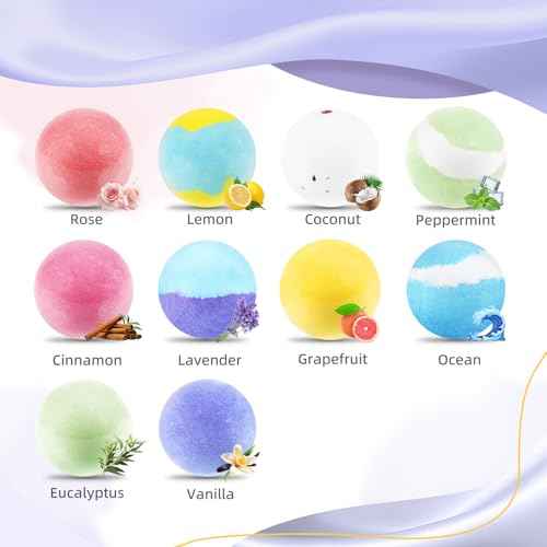 TranquilBliss Bath Bombs for Women, 50 PCS Set with 10 Rich Scents, Natural Bubble Bathbombs, Dry Skin Moisturizing, Present for Christmas, Mother¡¯s Day, Birthday, for Mom, Wife, Her, Girls