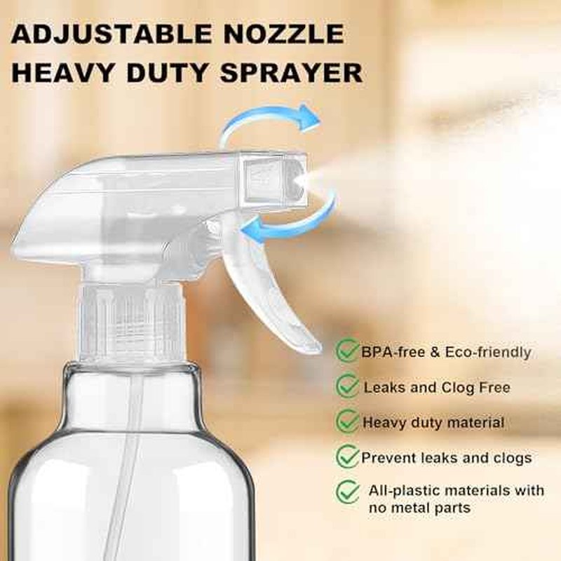 Glass Spray Bottles with Silicone Sleeve 16.9oz 2 Pack Empty Spray Bottle for Hair Mist/Stream Spraying for Cleaning Solutions, Plants, Essential Oils (clear-qblue&grey)