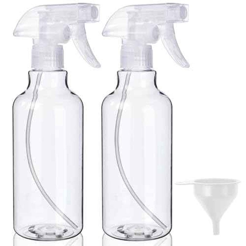 Plastic Spray Bottles (2-Pack, 16.9 Oz) Heavy Duty Spraying, Mist & Stream, Empty Water Sprayer Bottle for Cleaning Solutions, Essential Oils, Hair, Plants, BBQ, Dog Cat Behavior Correction (Clear)