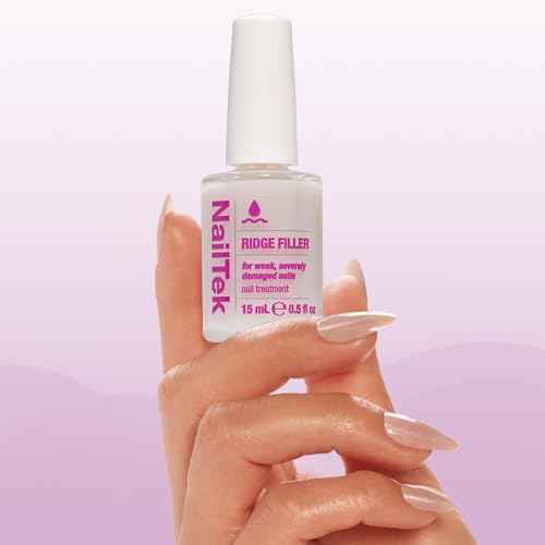 Nail Tek Ridge Filler Formula 4 ? Clear Ridge Filler for Nails, Base Coat, Nail Strengthener Polish for Weak & Damaged Nails, 0.5 fl oz