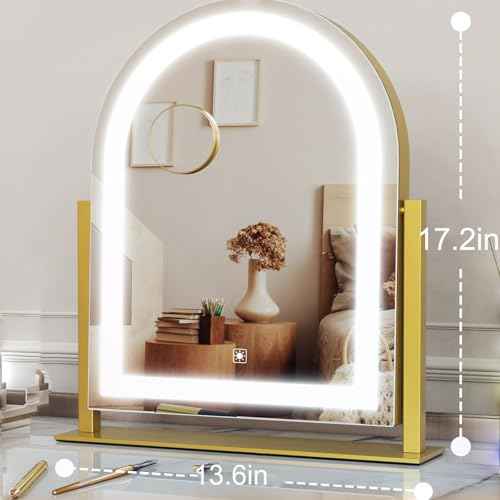 Arched Makeup Vanity Mirror with Lights 17.2" Large LED Lighted Mirror, Hollywood Make Up Mirror with Lighting, Smart Touch,Detachable 5X Magnification 360¡Æ Rotation, (Gold,Gift Box)