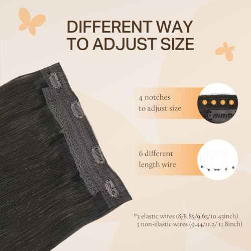 DOORES Wire Hair Extensions 18 Inch 95g Remy Human Wire Hair Extensions Invisible Transparent Line Adjustable Hairpieces Secret Extensions Straight Hair Dark Brown