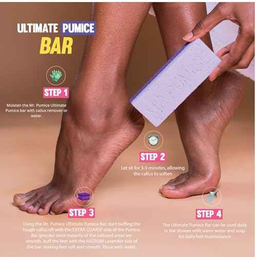 Mr. Pumice Ultimate PUMI Bar 2-in-1 Dual Grit (Medium + Coarse) Callus Remover, Pedicure Stone & Ped File Scrubber for Smooth Feet and Heels (4 Pack)