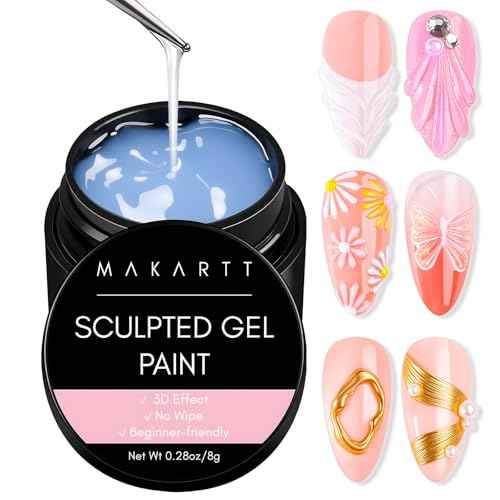 Makartt 3D Gel Nail Art: Clear 3D Painting Gels for Chrome Powder, 3D Sculpting No Wipe for Gel Nail Polish, 3D Carving Drawing Gels for Nails Art at Home & Salon DIY 0.28 fl.oz