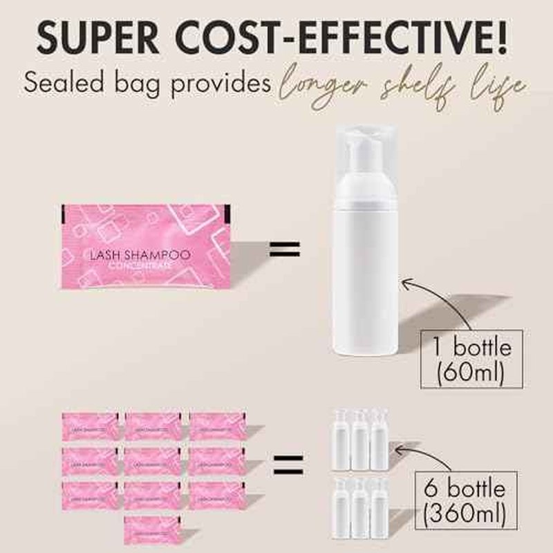 Lash Shampoo Concentrate Lash Cleaning for Eyelash Extensions Anti-allergic Hypoallergenic and Non-irritation Cleanser for Salon & Home Use (6 bags)