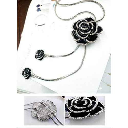 Cathercing Rhinestone Black Rose Pendant Long Necklace for Women Sweater Chain Statement Necklace Choker Adjustable Elegant Jewelry Crystal Accessories Dressy Collocation Winter Evening Party Wedding