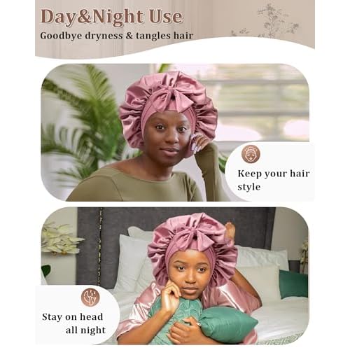Reversible Satin Bonnet for Sleeping Women Double Layer Hair Bonnet with 2PCS Hair Scrunchies Elastic Tie Band Night Cap