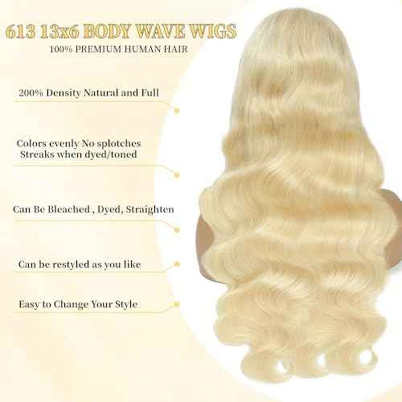 26 Inch 13x6 Lace Front Wig Human Hair 200 Density Blonde Wig Human Hair 613 HD Lace Frontal Wigs 100% Real Human Hair Easily Stained No Tangle No Shedding Longer life