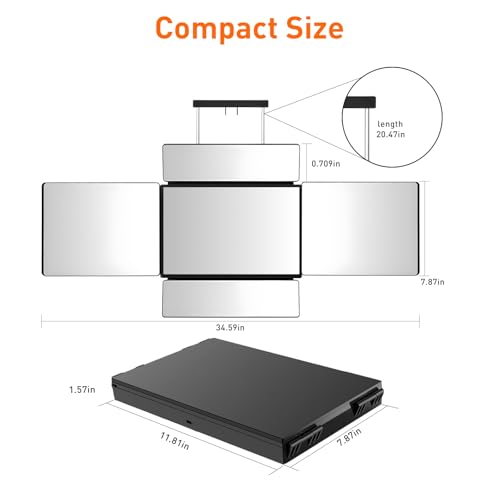 5 Way Mirror for Self Hair Cutting, 360 Haircuts Mirror Men for Barber Use Tools, to See Back of Head, Tri Fold with Portable Height Adjustable Telescoping Hooks