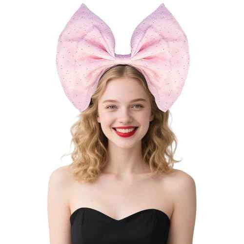 Big Pink Bow Headband - Cute Glitter Bows Headpiece for Women Girls, Fashion Bowknot Hair Accessories for Birthday Halloween Christmas Cosplay Party Costume Derss Up